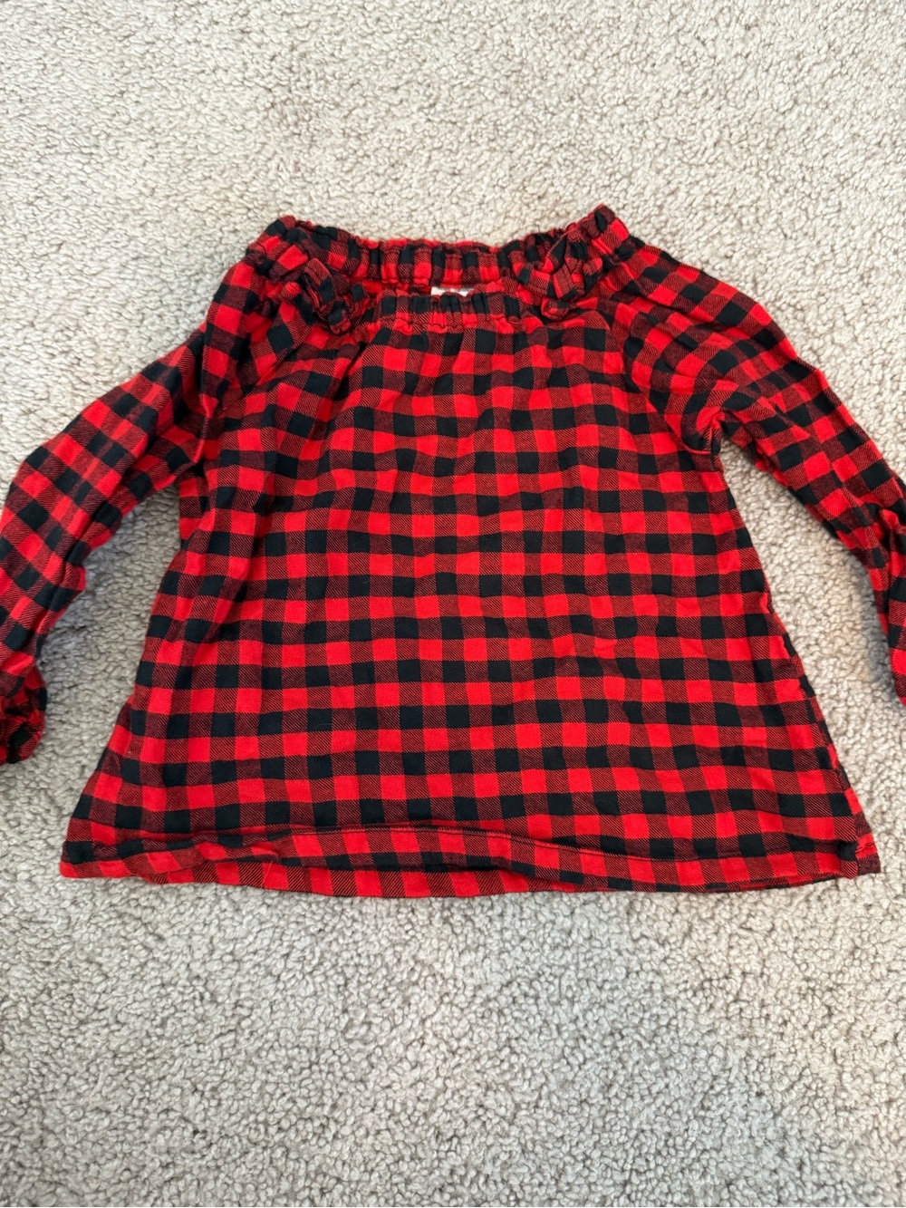 Girls Red and Black Buffalo Plaid Off-Shoulder Top 9m